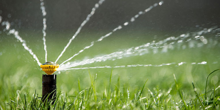 Sprinkler in action watering grass